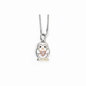 Silver Diamond Set Enamel Penguin Pendant & Chain