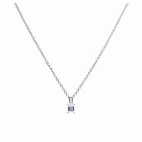 Silver Emerald Cut Claw Set CZ Pendant & Chain