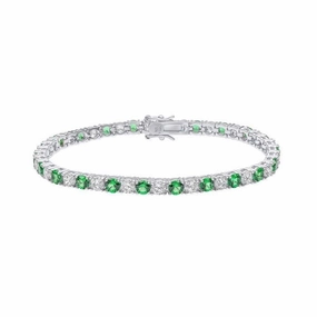Silver Green & White Cubic Zirconia Tennis Bracelet