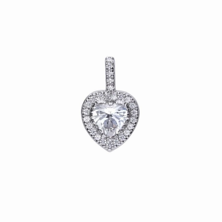 Silver Heart Shaped Cubic Zirconia Halo Cluster Pendant