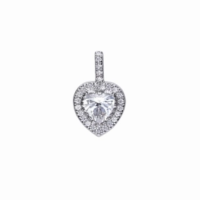 Silver Heart Shaped Cubic Zirconia Halo Cluster Pendant