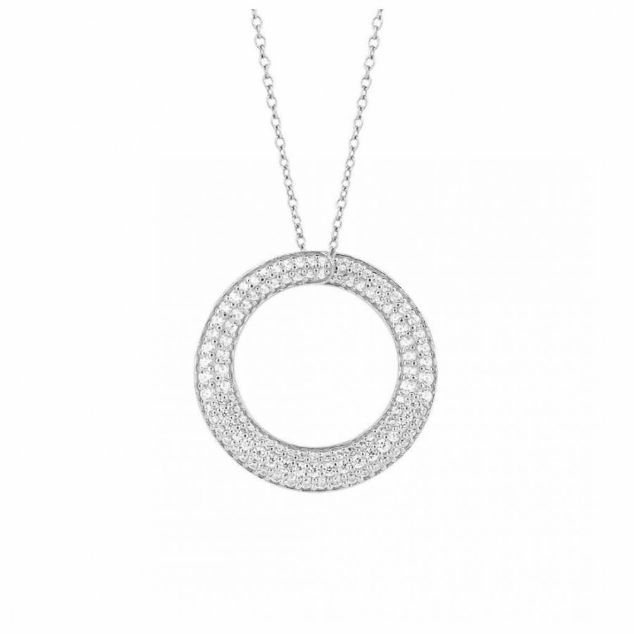 Silver Pave Set Cubic Zirconia Open Circle Pendant