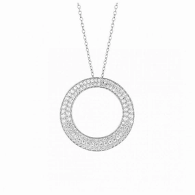 Silver Pave Set Cubic Zirconia Open Circle Pendant