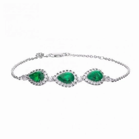 Silver Pear Shaped Green & White Cubic Zirconia Cluster Bracelet