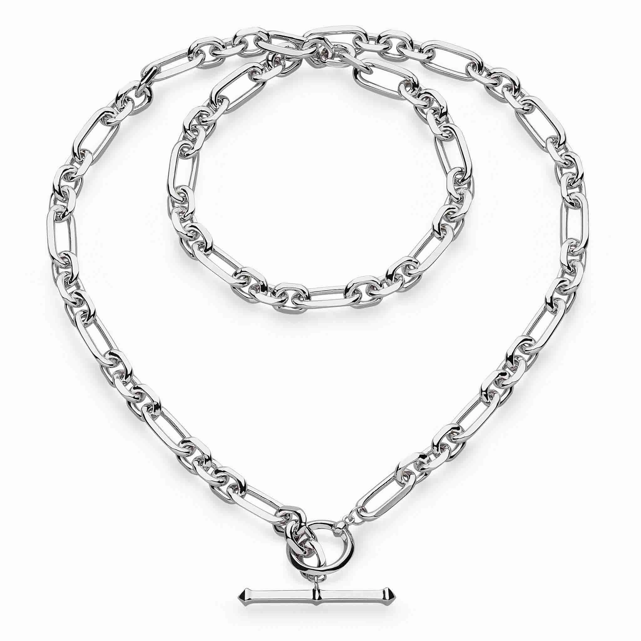 Silver Revival Figaro Chain Link T-Bar Necklace