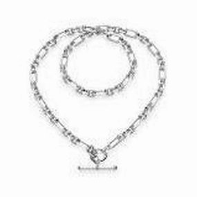 Silver Revival Figaro Chain Link T-Bar Necklace