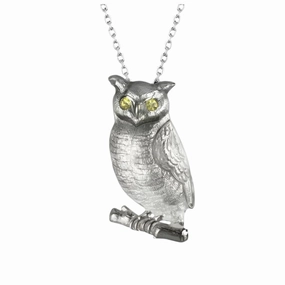 Silver Yellow Sapphire Set Owl Pendant