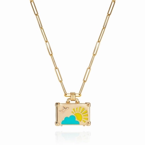 Small Luggage Pendant with Blue and Yellow Enamel
