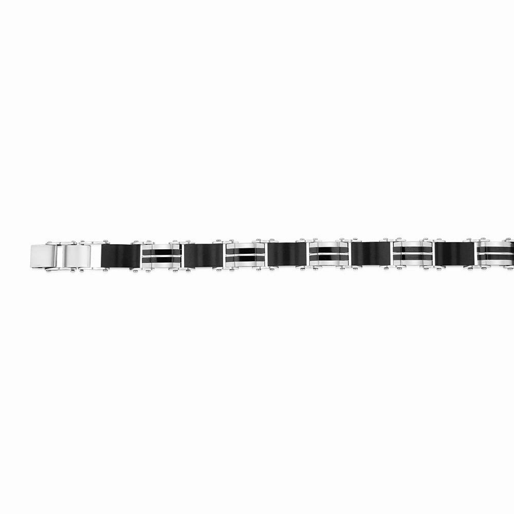 Stainless Steel Black And Silver Hinged 21cm Bracelet