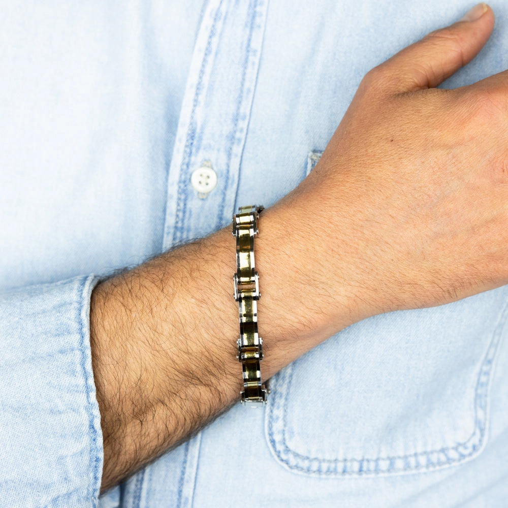 Stainless Steel Gold And Silver Hinged 21cm Bracelet
