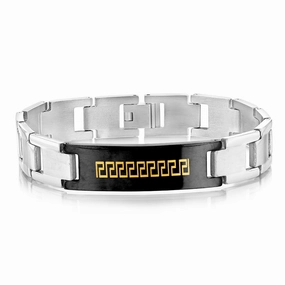 Stainless Steel Greek Key Black And Silver 20.3cm Bracelet