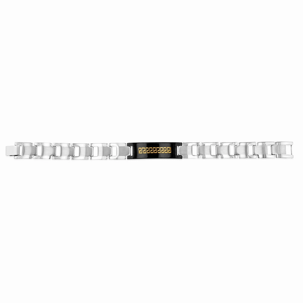 Stainless Steel Greek Key Black And Silver 20.3cm Bracelet