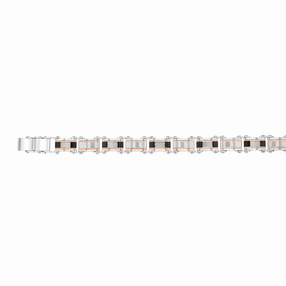 Stainless Steel Multi Tone Silver Black And Chocolate 21cm Bracelet