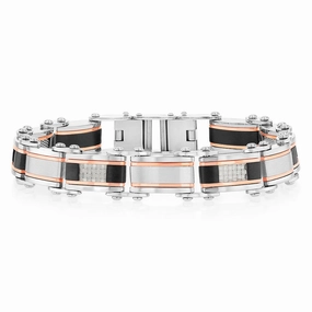 Stainless Steel Multi Tone Silver Black And Chocolate 21cm Bracelet