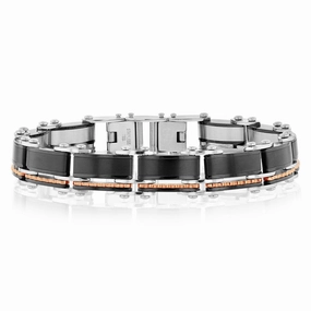 Stainless Steel Multitone Silver Black And Chocolate Hinged 21cm Bracelet