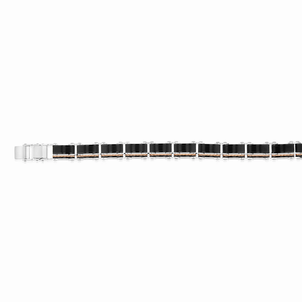 Stainless Steel Multitone Silver Black And Chocolate Hinged 21cm Bracelet
