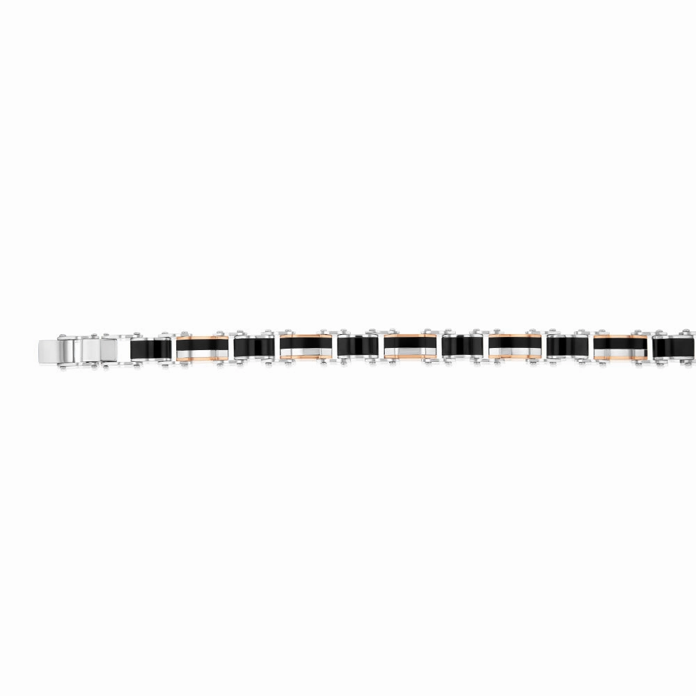 Stainless Steel Multitone Silver Black And Chocolate Hinged 21cm Bracelet