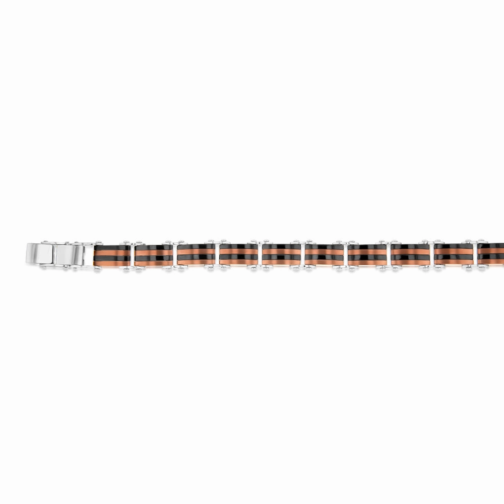 Stainless Steel Multo Tone Black Silver And Chocolate Hinged 21cm Bracelet