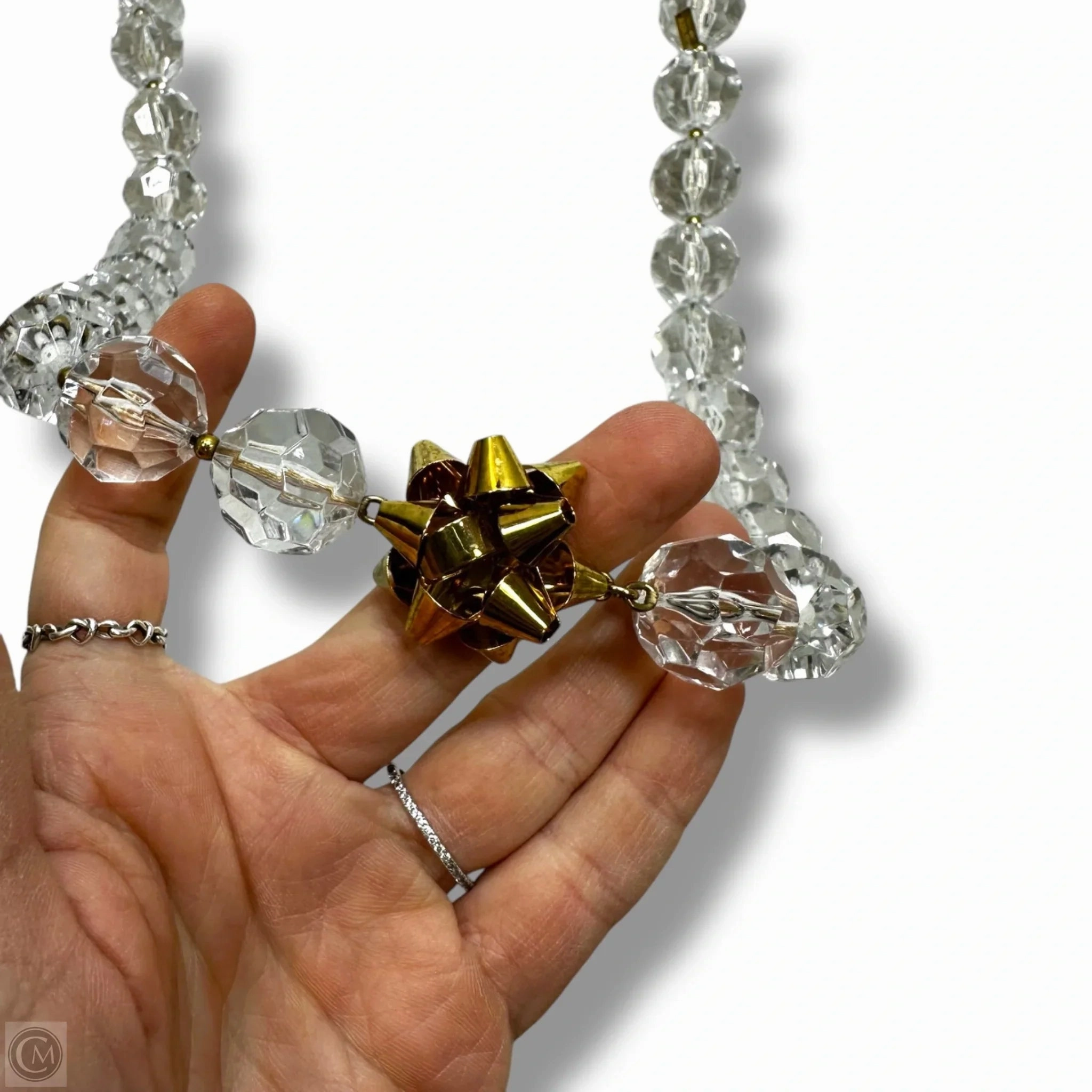 Statement Clear Faceted 21mm Bead Long Necklace With gold bow By Kate Spade