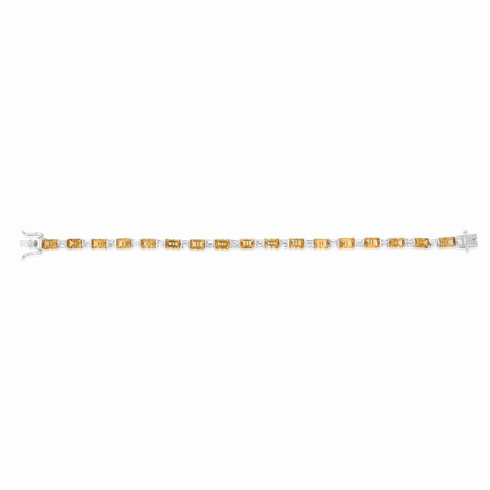 Sterling Silver 12.5 Carat Natural Citrine   White Topaz Bracelet 18CM