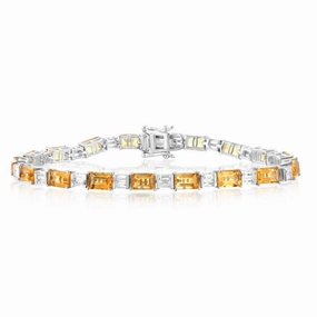 Sterling Silver 12.5 Carat Natural Citrine   White Topaz Bracelet 18CM