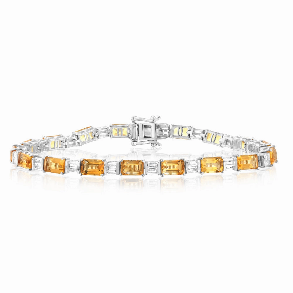 Sterling Silver 12.5 Carat Natural Citrine   White Topaz Bracelet 18CM