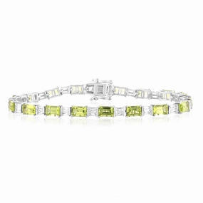 Sterling Silver 12Carat Natural Peridot   White Topaz Fancy Bracelet 18CM