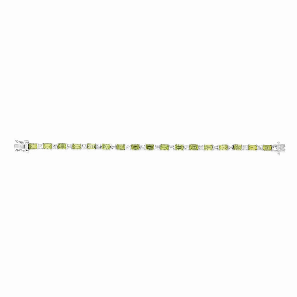 Sterling Silver 12Carat Natural Peridot   White Topaz Fancy Bracelet 18CM