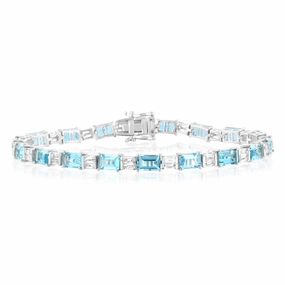Sterling Silver 14.5 Carat Natural Blue & White Topaz Bracelet 18CM