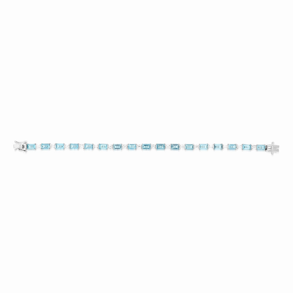 Sterling Silver 14.5 Carat Natural Blue & White Topaz Bracelet 18CM