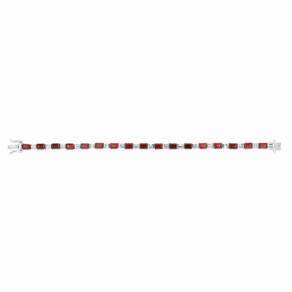 Sterling Silver 14.5 Carat Natural Garnet   White Topaz Fancy Bracelet 18CM
