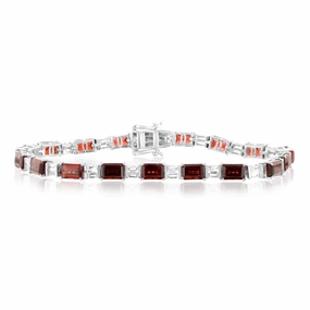 Sterling Silver 14.5 Carat Natural Garnet   White Topaz Fancy Bracelet 18CM