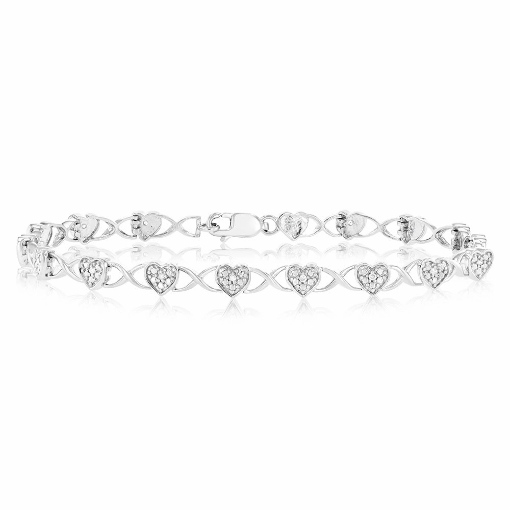 Sterling Silver 1/10 Carat Diamond Fancy Heart Bracelet