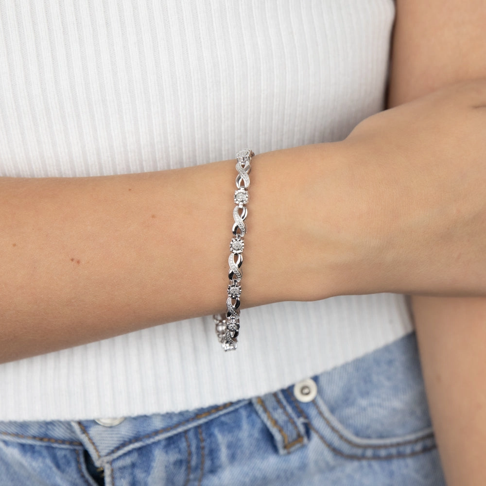 Sterling Silver 1/10 Carat Diamond Infinity Bracelet