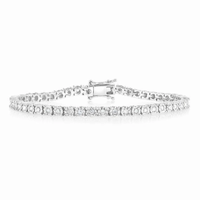 Sterling Silver 1 Carat Diamond Tennis Bracelet  with Round Brilliant Cut Diamonds