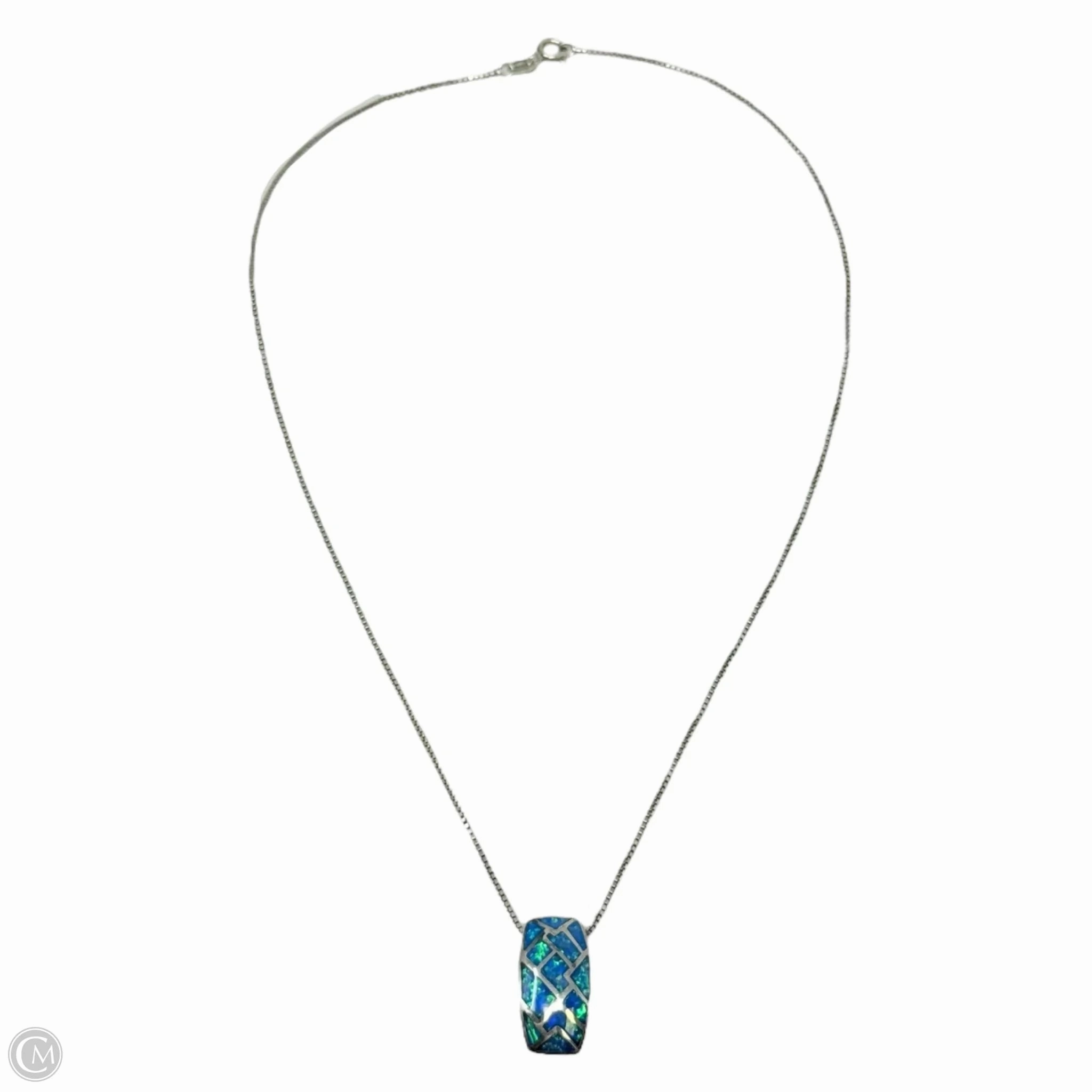 Sterling Silver & Fire Opal Inlay Pendant Necklace By Unbranded