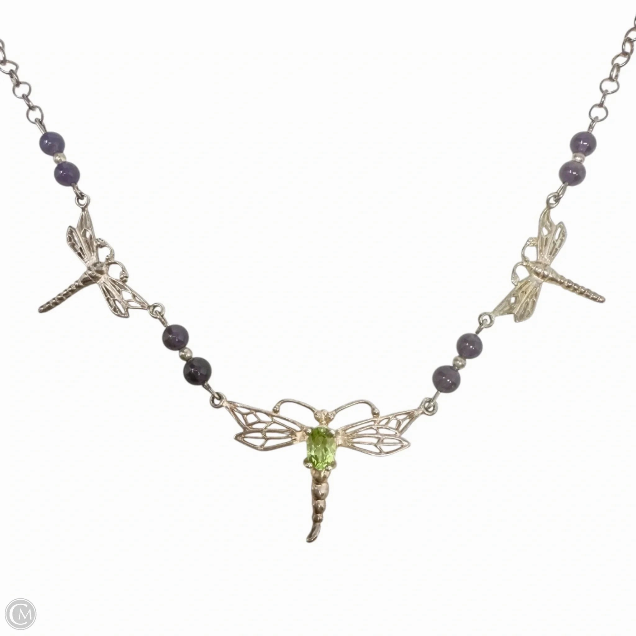 Sterling Silver & Gemstone Triple Dragonfly Necklace By Clothes Mentor