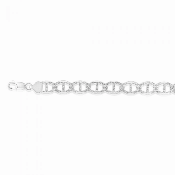 Sterling Silver Anchor Patterned 210 Gauge 19cm Bracelet