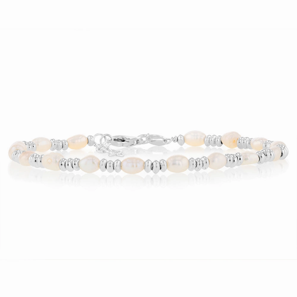 Sterling Silver Beads And Fresh Water Pearls 17 3cm Bracelets