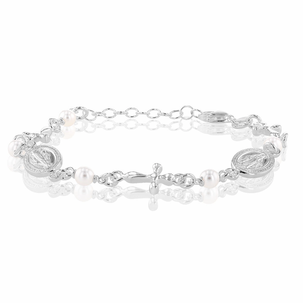 Sterling Silver Cross And Medallion 16 3cm Bracelet