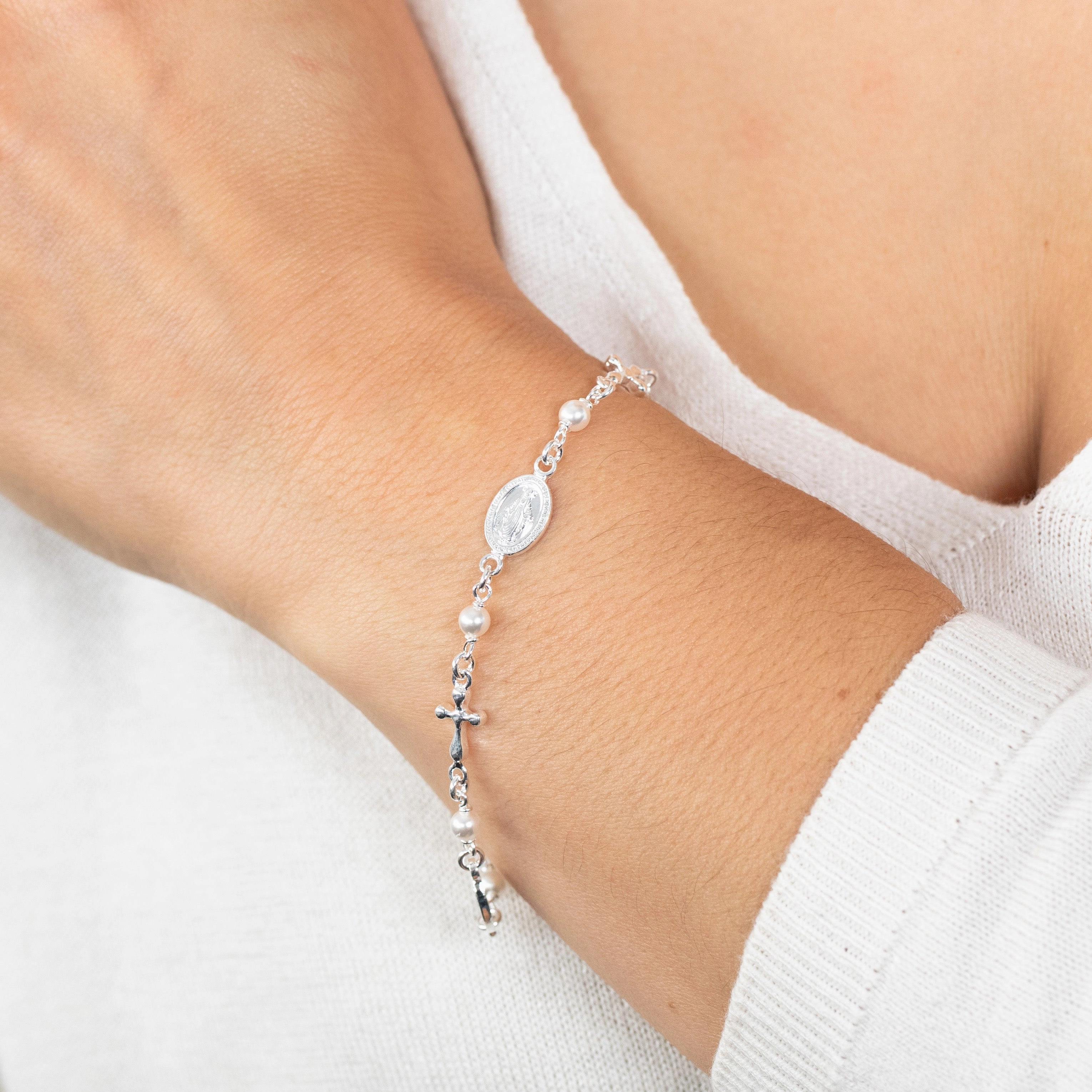 Sterling Silver Cross And Medallion 16 3cm Bracelet