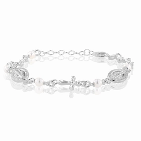Sterling Silver Cross And Medallion 16 3cm Bracelet
