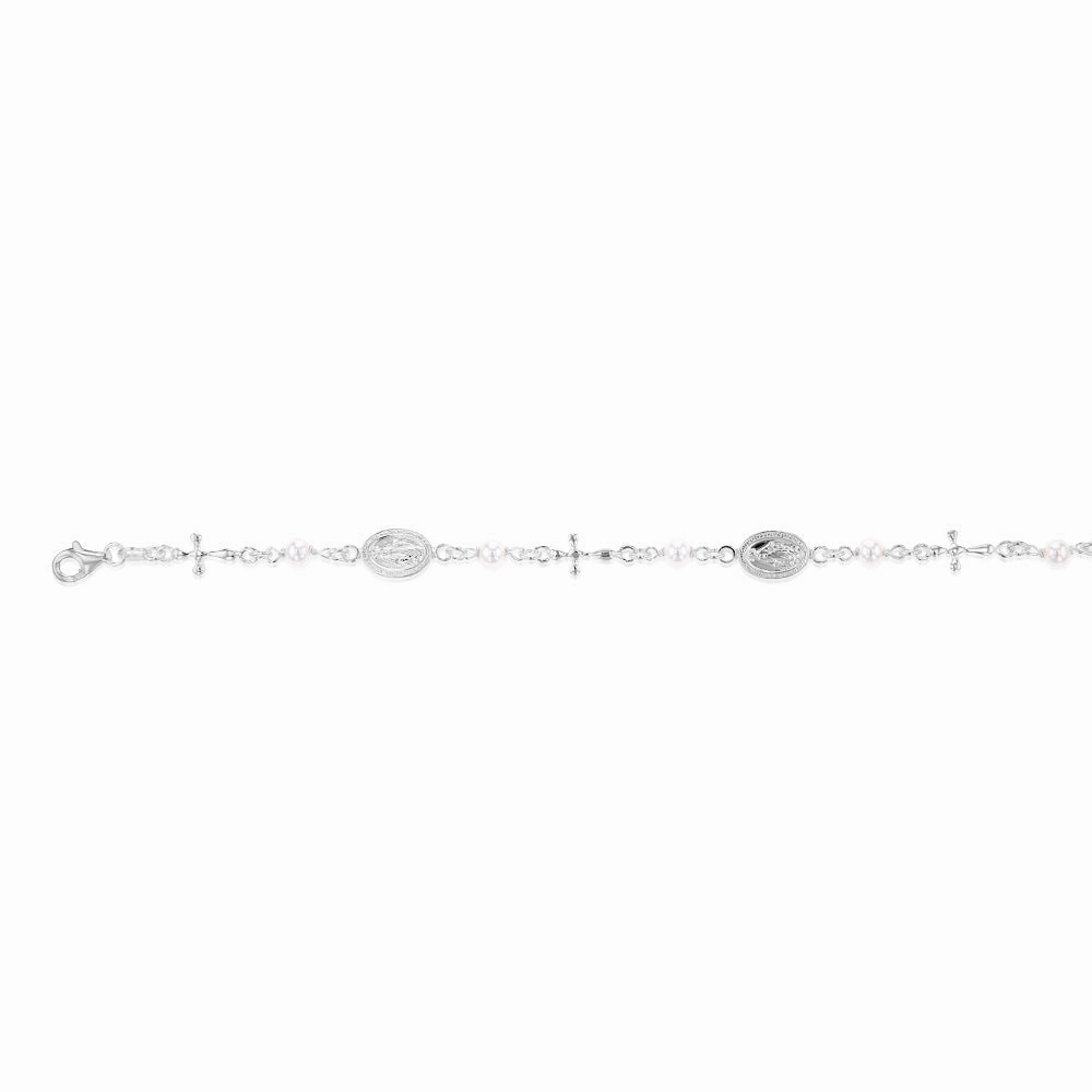 Sterling Silver Cross And Medallion 16 3cm Bracelet