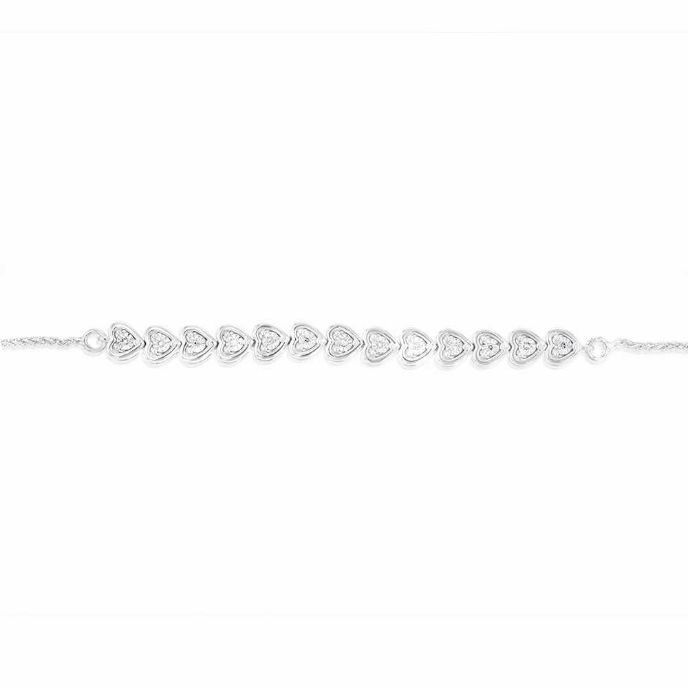 Sterling Silver Diamond Heart Slider Bracelet with 13 Round Brilliant Cut Diamonds