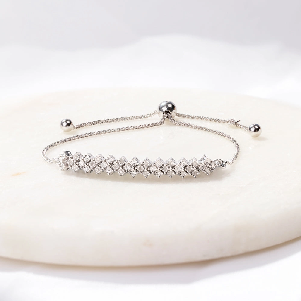 Sterling Silver Diamond Slider Bracelet with 18 Round Brilliant Cut Diamonds