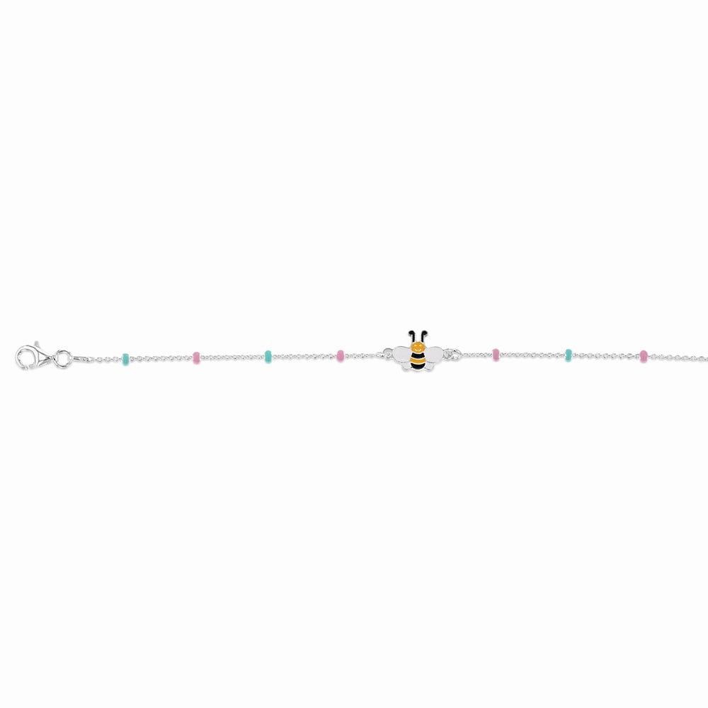 Sterling Silver Enamel Honeybee 17cm Kids Bracelet