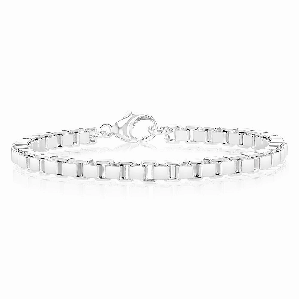 Sterling Silver Four Sides 500 Gauge Box 20cm Bracelet