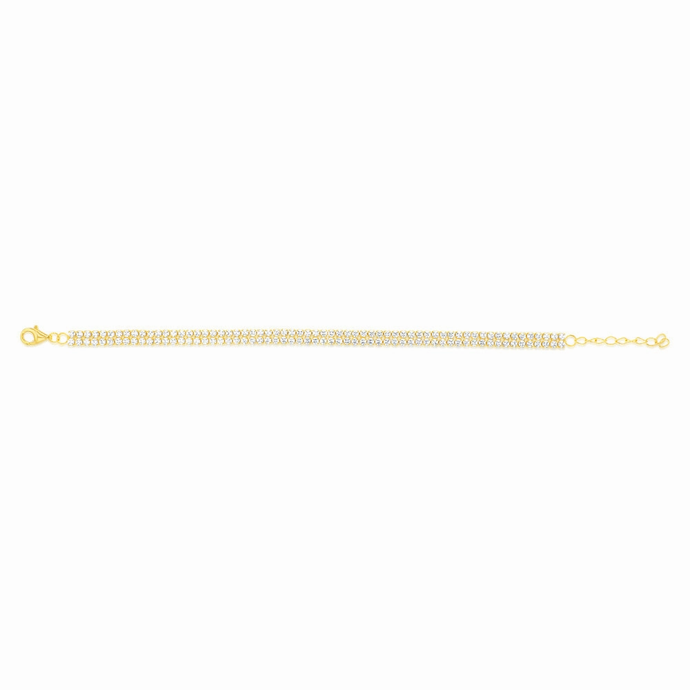 Sterling Silver Gold Plated 2mm Cubic Zirconia Double Row 16 3cm Tennis Bracelet