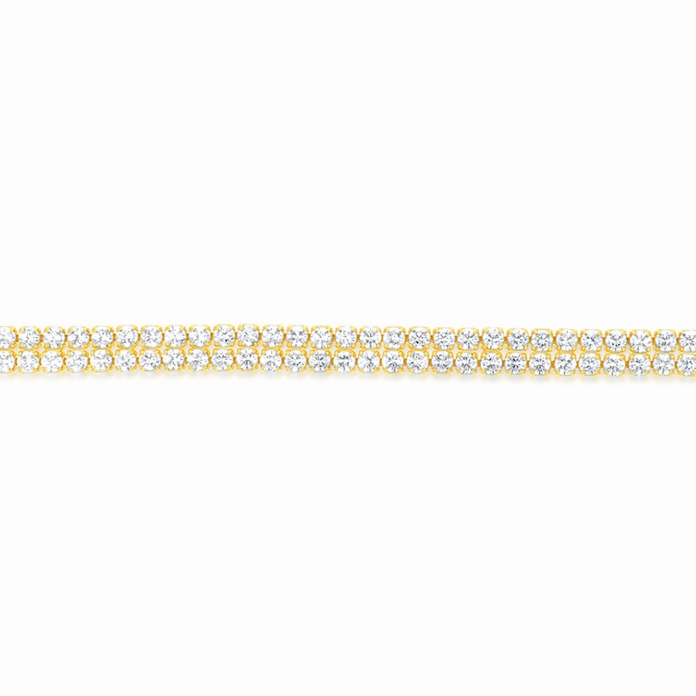 Sterling Silver Gold Plated 2mm Cubic Zirconia Double Row 16 3cm Tennis Bracelet
