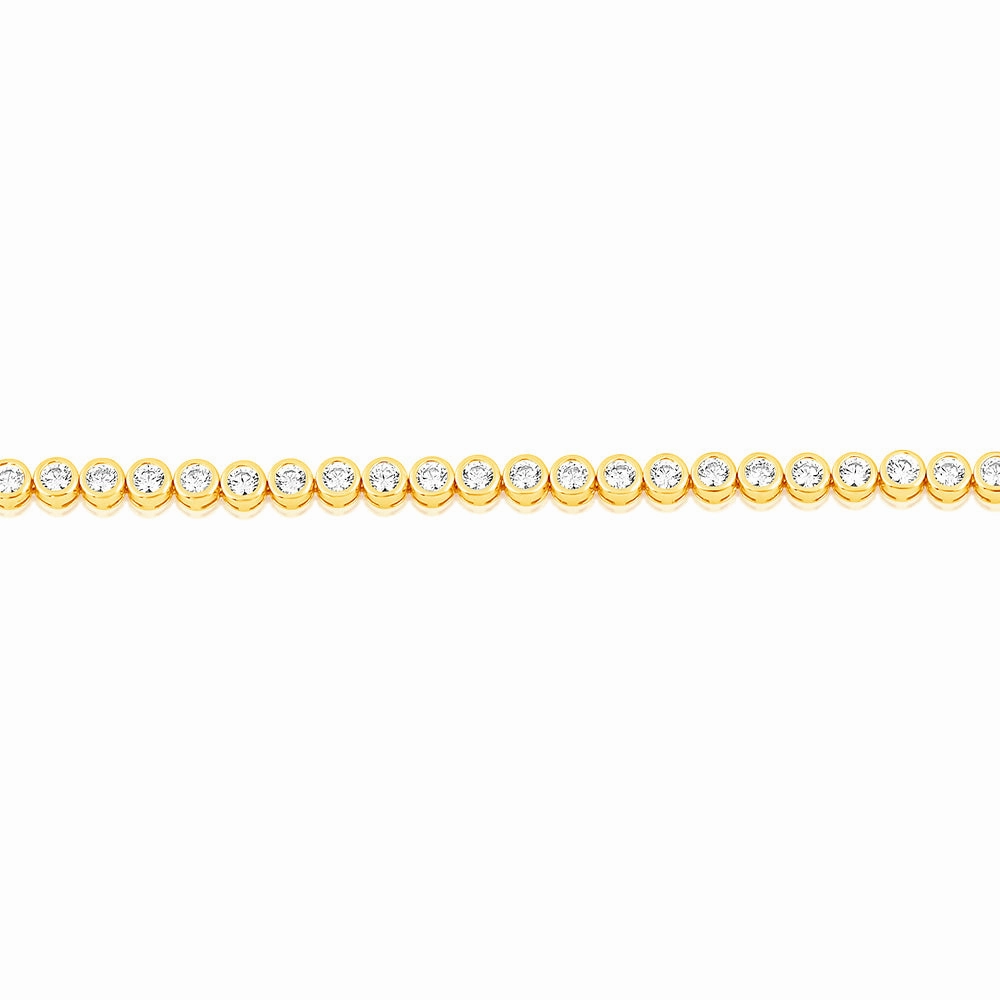 Sterling Silver Gold Plated 3mm Bezel White Cubic Zirconia 16 3cm Bracelet